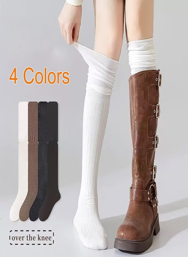 Moonlik Thigh High Socks for Boots Women Over the Knee Scrunch Stockings, Long Slouch Socks Warm Leg Warmers -White - Image 3